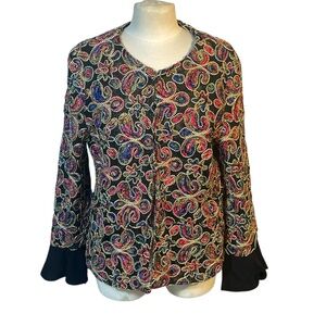 Paris Hues Multicolor Embroidered Art To Wear Soutache Paisley Jacket Sz XL